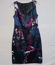 TAHARI Women's Navy Multi Color Knee Length Straight Cocktail/Party Dress Sz 4