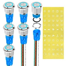 12V Latching Push Button Switch - Waterproof Round Blue LED, 19mm Metal ON/OFF -