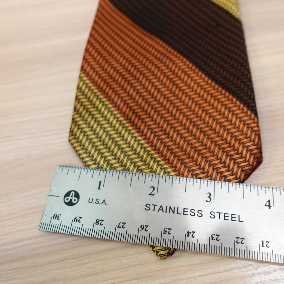 Vintage 70s Neck tie Mens Brown Colorblock Stripe Fall Foliage Textured WEMBLEY - Image 4 of 4