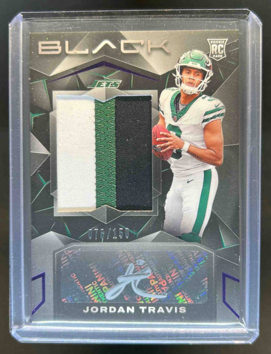 2024 Panini Black Jordan Travis Rookie Patch Auto PATCH Royal RC #078/150 Jets