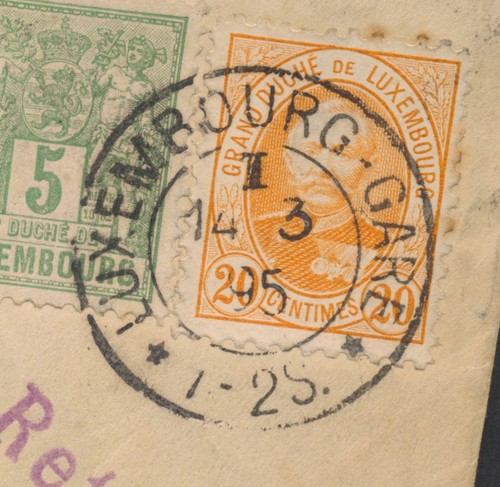 1895 LUXEMBOURG TO RUSSIA COVER, LOCAL POSTMAN LABEL, RARE EKATERINOSLAV GRN PMK - Imagen 8 de 24