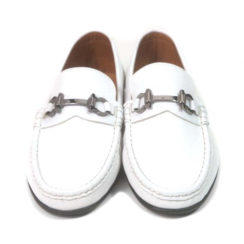 Sigotto Uomo White Grain Leather Bit Loafer with Leather Sole - Picture 2 of 20