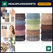 120 Pcs Boho Hair Ties & Bracelets - Elastic Ponytail Holders for Women, Retro C