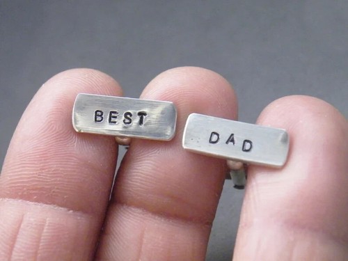 Personalized Best Dad Cufflinks for Father 14K White Gold Plated Men Jewelry - Picture 3 of 6