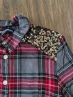 EUC Size 8 10 Freshman 1996 Girl Plaid Glitter Sequin Gray Burgundy Black Shirt — photo 2