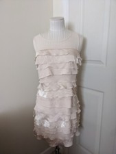 Lovely Ann Taylor Loft creme chiffon satin women sleeveless layer dress Size 0