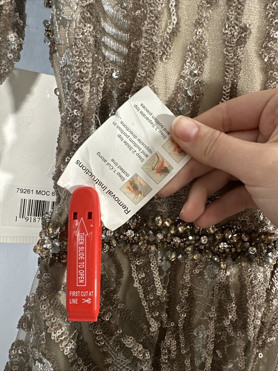 NWT$798 Mac Duggal [ 6 ] 79261 Sequin Long Sleeve Bateau A