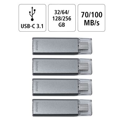 Hama USB-Stick Uni-C Classic USB-C 3.1, 70-100MBs 32GB 64GB 128GB 256GB Speicher