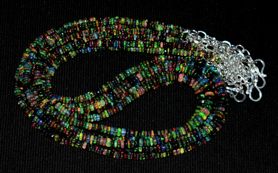 16"Natural Ethiopian Black Opal Wello Fire Opal Gemstone Bead 1 Necklace NEW - Image 4 of 4