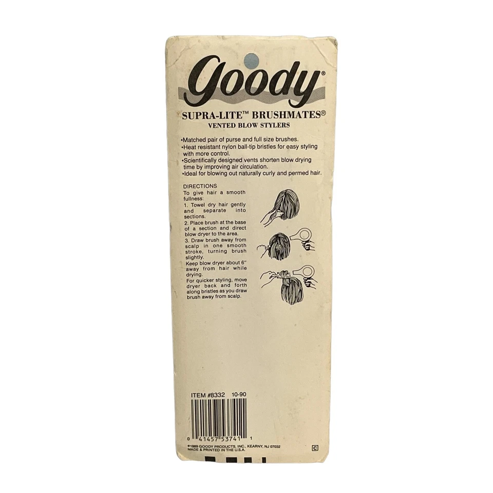 复古 Goody 头发造型刷 Supra Lite Brushmates # 8332 2 包 1989 年美国 — 第 2/2 张图片