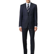 CANALI Italy Navy Black Herringbone Stripe Wool 2pc Suit Jacket Pants Set 54R 44