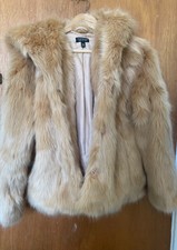 Topshop Fur Luxe Faux Fur Coat Camel Hooded Jacket Pinky Beige Size Uk 8