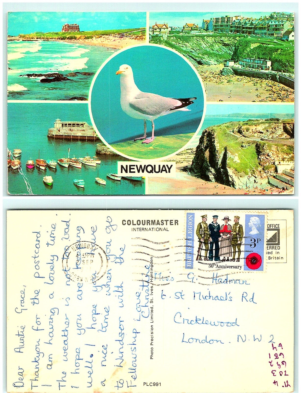 S03-6956, Mulitple Views, Newquay, Uk 1971 Postmarked, Postcard
