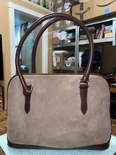 Norm Thompson Suede & Leather Shoulder Bag, Studded Feet. Pre-owned VG Condition