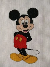 Completed Unframed Cross Stitch Mickey Mouse Nursery Craft Card 7" Handmade