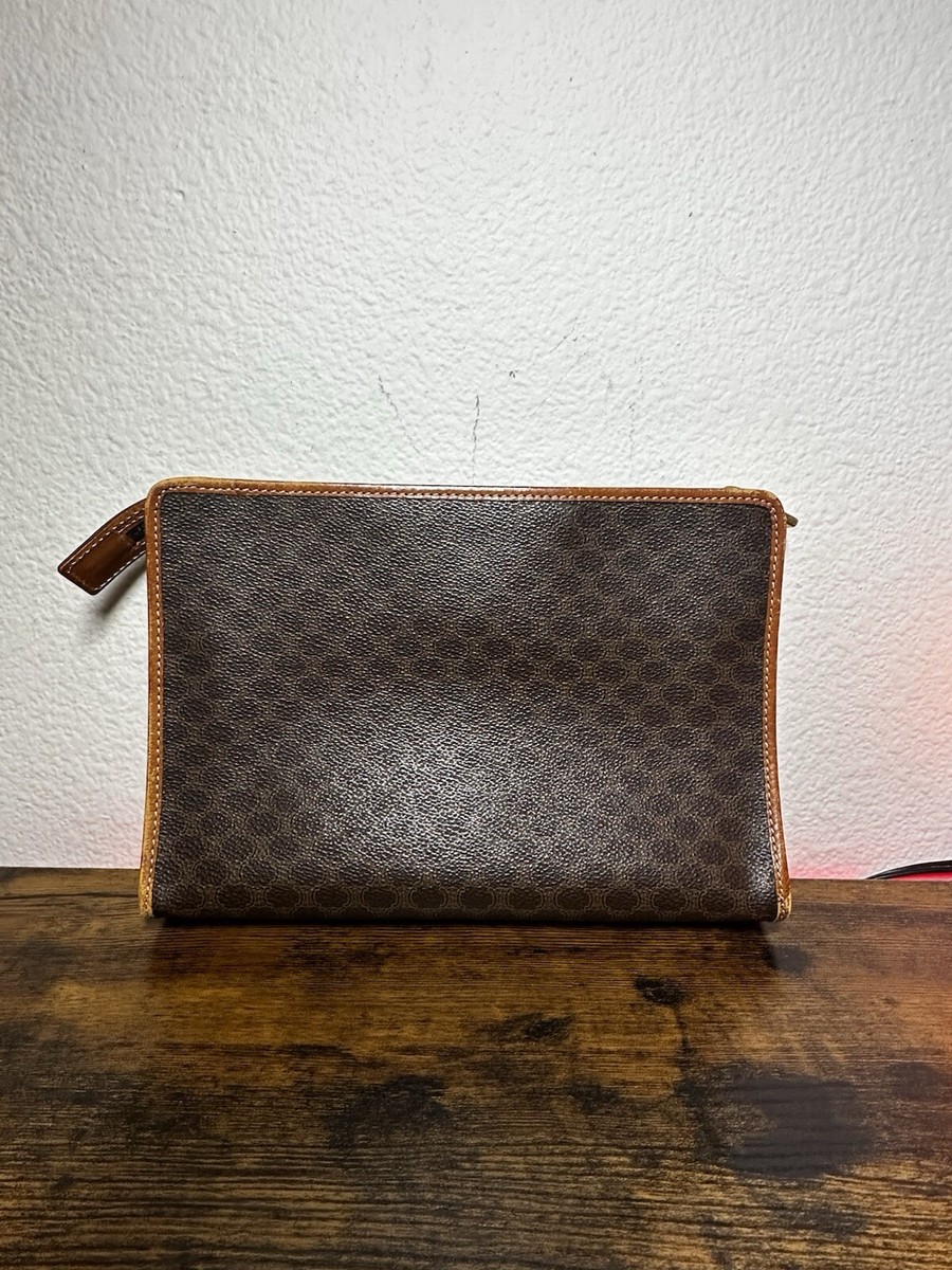 Vintage CELINE Clutch Bag PVC Leather Macadam Brown Auth from
