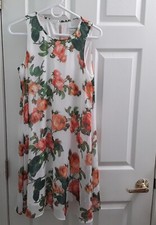 Calvin Klein White Orange Floral Sleeveless Swing Shift Dress Women 10