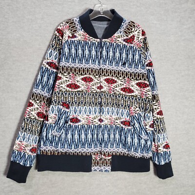 Jeff Staple Pigeon Women Jacket XL Blue Aztec Reversible Bomber Full Zip
