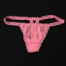 NEW Victoria's Secret VTG PINK Lace V-String Keyhole Thong Panty MEDIUM