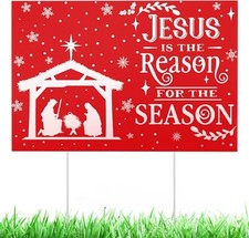 Bright Red Christmas Yard Sign Jesus Is The Reason For The Season Decor 10X16...