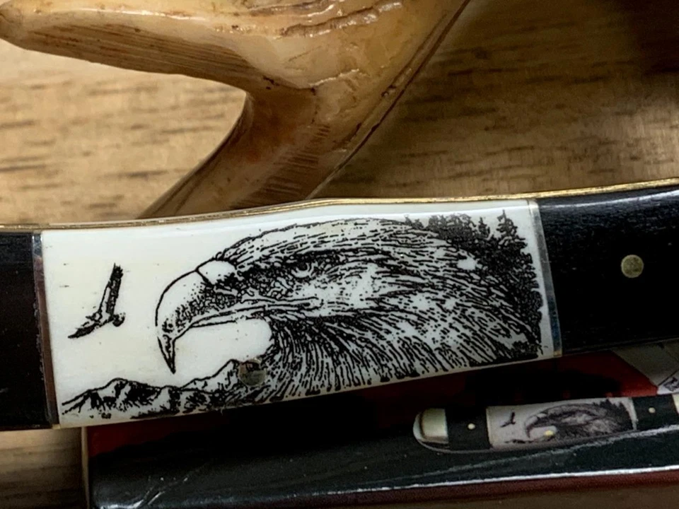 Frost Steel Warrior Buffalo Horn Eagle Trapper 4 1/8" Pocketknife FSW108BHSBE - Image 3 of 4