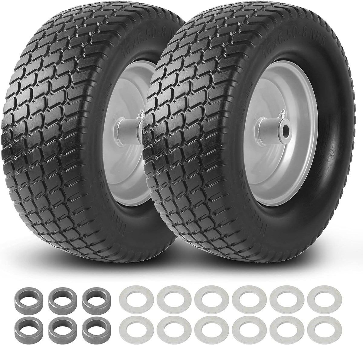 2-Pack) 16X6.50-8 Tire and Wheel Flat Free - Solid Rubber Riding 