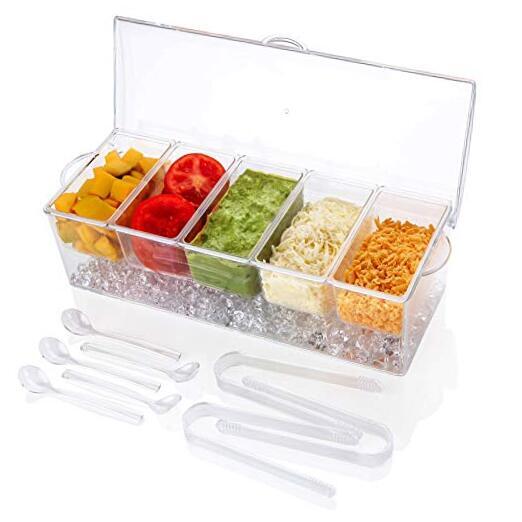 Ice Chilled 5 Compartment Condiment Server Caddy | Plastic Storage Food