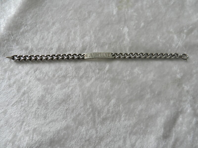 Gourmette / Bracelet Ancien En ARGENT MASSIF - Prénom 'Caroline' - Style Jonc - Occasion (bijou Vintage)
