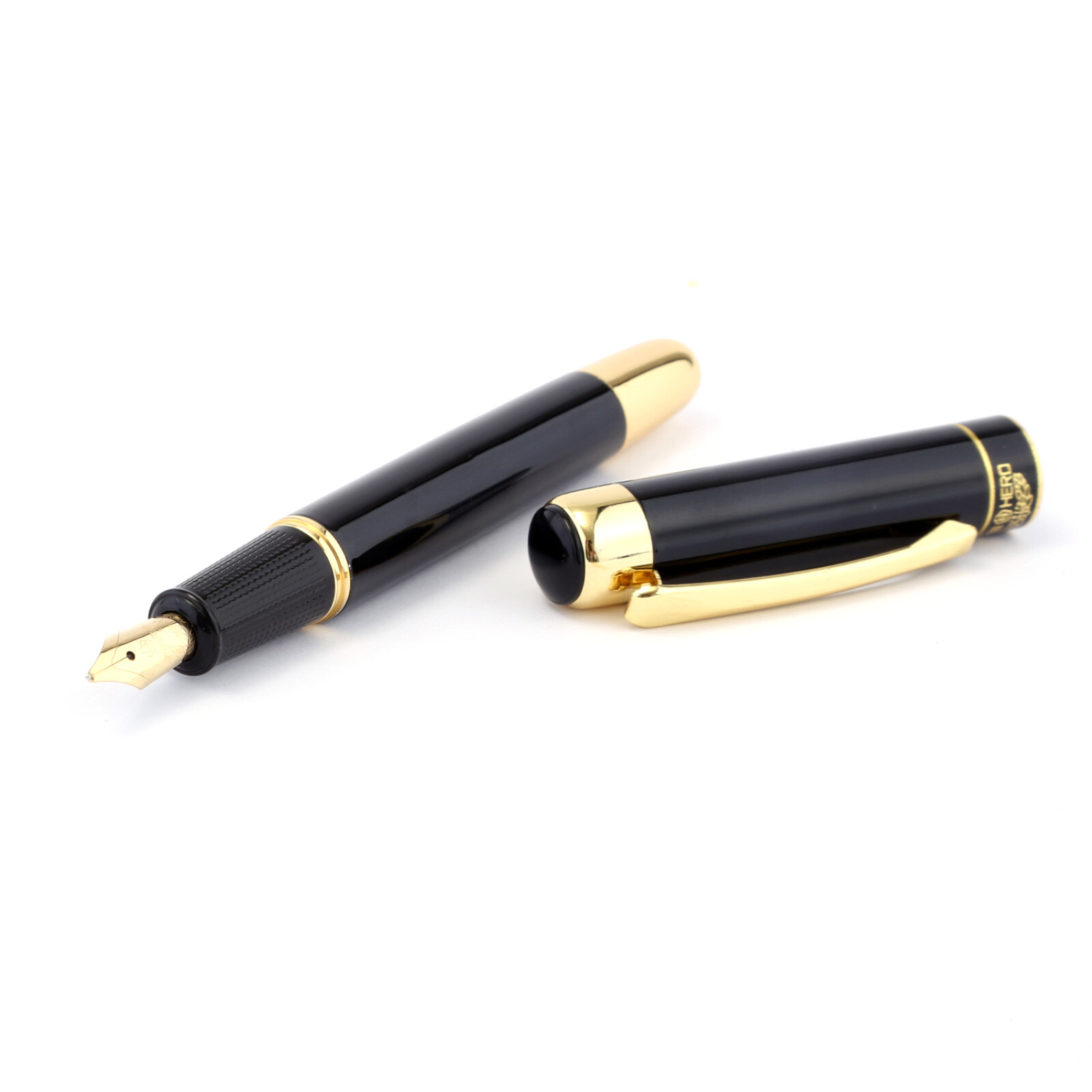 Hero 9018 Fountain Pen - Fude Artist's Signature Nib - Black Gold Luxury