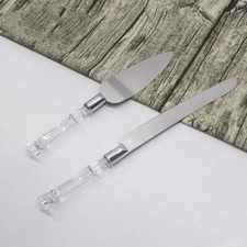 Silver Clear Cake Knife and Server Set Crystal Handles Wedding Party Sale