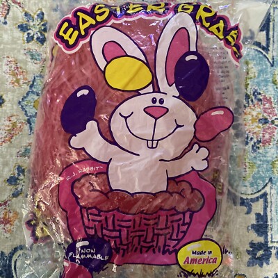 NOS Vintage Easter grass pink plastic Made in USA 