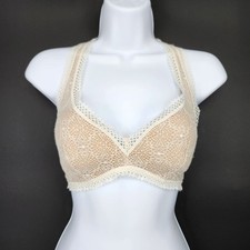 Victoria's Secret Lace Bralette Size M Ivory Nude Crochet Racerback Coquette
