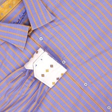 Robert Graham Shirt Mens XL Blue Yellow Stripe Contrast Flip Cuff Silk Blend