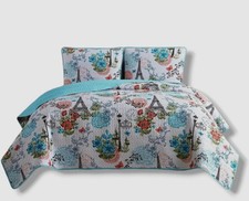 VCNY Home Blue Eiffel Reversible 3-Pc. King Size Quilt Set  101 x 86"