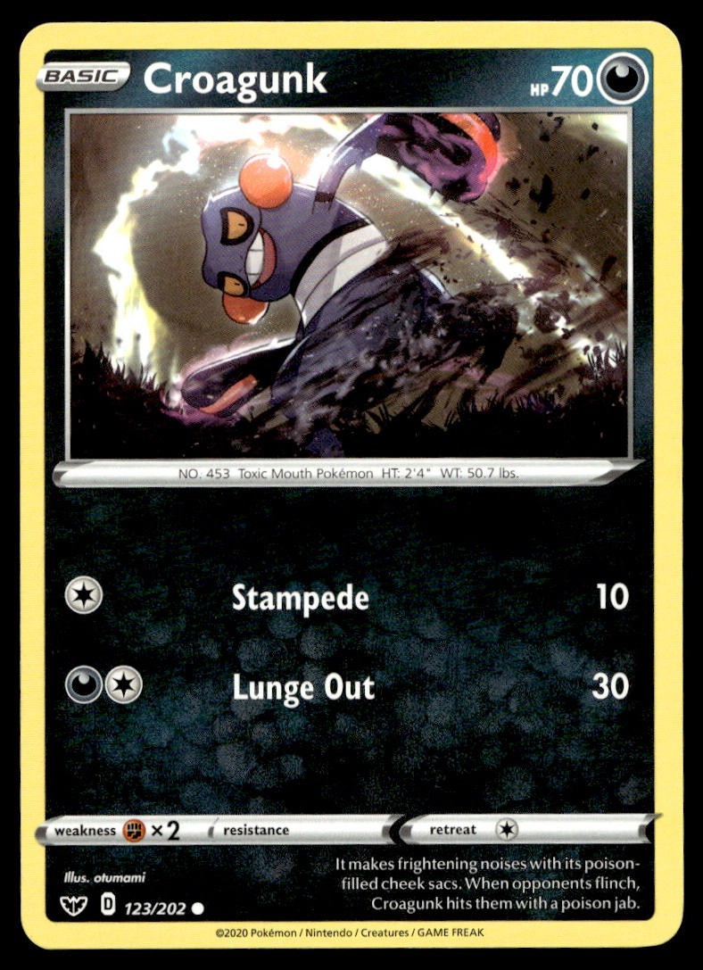 Croagunk 123/202 Pokemon Card Sword & Shield Common 70 HP Lightly Played BN