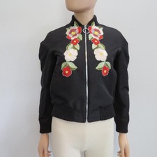 Gucci Black w/Pink/Red/Yellow/Green Floral Embroidery Bomber Jacket 38/US 2