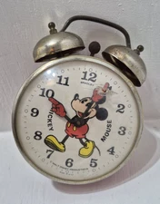 Vintage Mickey Mouse Double Bell Alarm Clock Wind Up DAMAGED/Broken for Parts