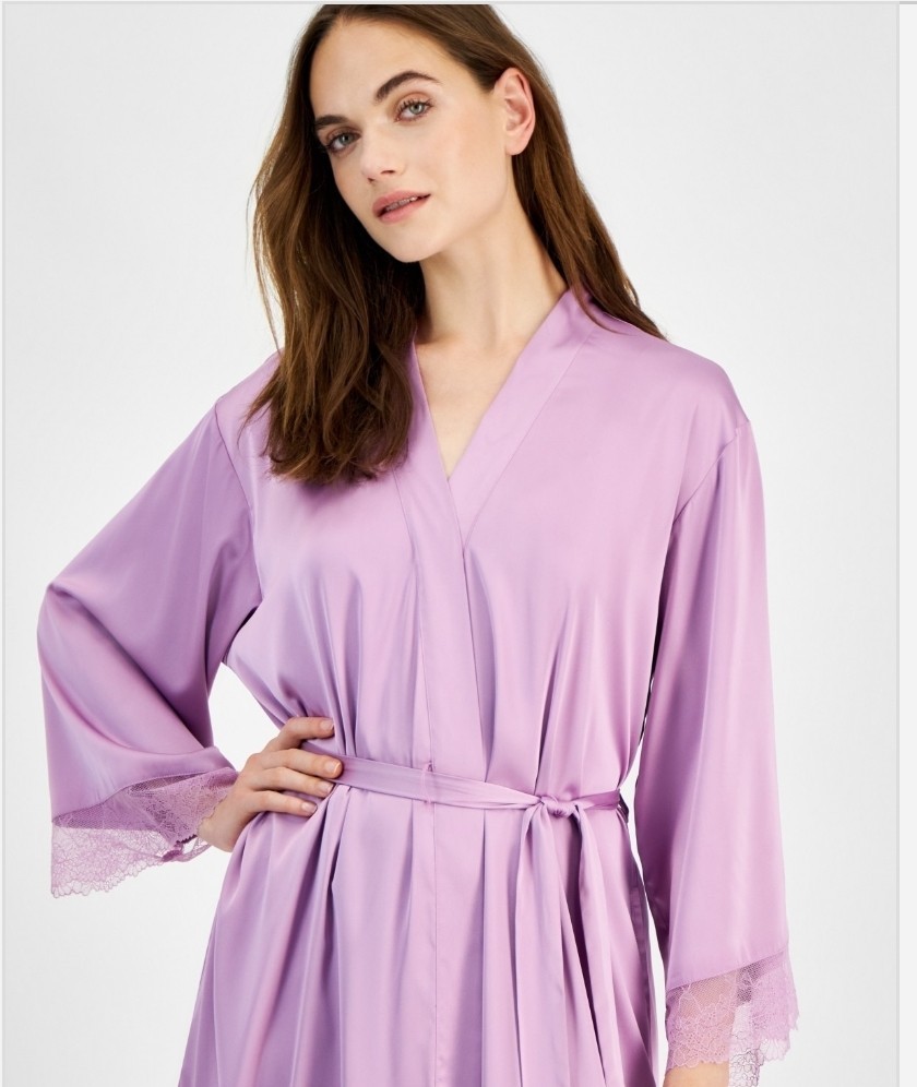 I.n.c. International Concepts Women's Lace-Trim Stretch Satin Robe, Size XXL
