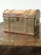 Vintage Brass & Copper Treasure Chest Jewellery Box Decorative Trunk-Style box