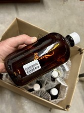 Lot Of 12 New 32 oz Amber Glass Boston Round Bottles with Mixed Phenolic Caps