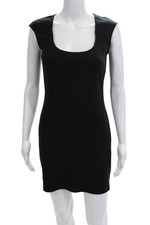 Reformation Women Bodycon Mini Dress Black Square Neck Tie Size M