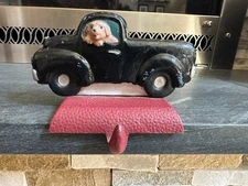 Eddie Bauer  Golden Retriever Dog~Black Truck Cast Iron Stocking Holder Hanger