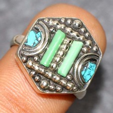 Nepali Tribal Tibetan Turquoise Red Coral Nepali Tribal Ring US FreeSize GW