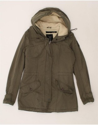 BOMBOOGIE Womens Hooded Parka Jacket US 2 XS Grey Nylon AE02