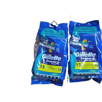 2 Lot Gillette Sensor2 Plus 2-Blade Pivoting Lubrastrip Razors 2x15 ct Blue