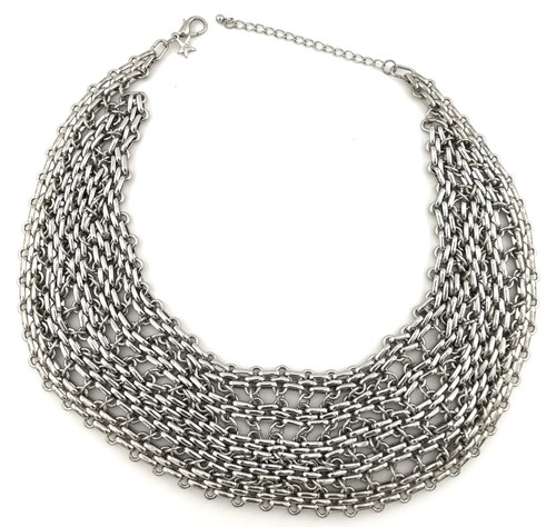Stella & Dot Silver Tone Multi Strand Chain Statement Bib Necklace