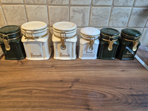 Vintage HARRODS Knightsbridge Food Halls Green Storage Jar Coffee Tea Canister