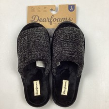Dearfoams Black Chenille Open Toe Slide Slippers Size Large 9/10 NEW Retail 35