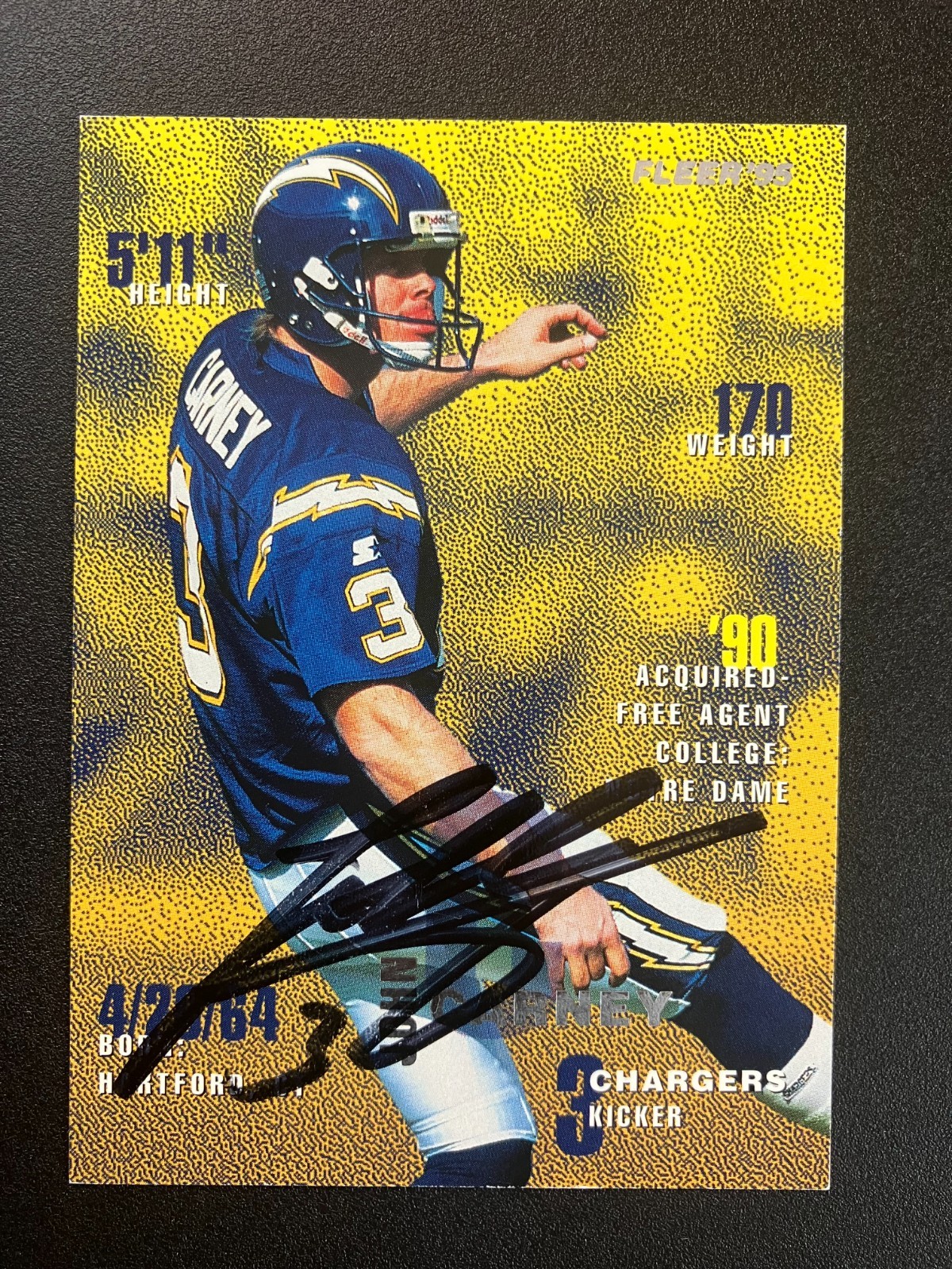 John Carney 1995 Fleer Chargers In Person IP TTM Signed Auto Autograph
