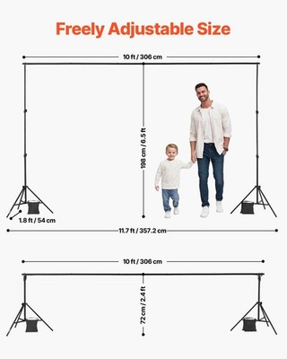 6.5x10ft Studio Backdrop Stand – Adjustable Poles (72–198cm), 5